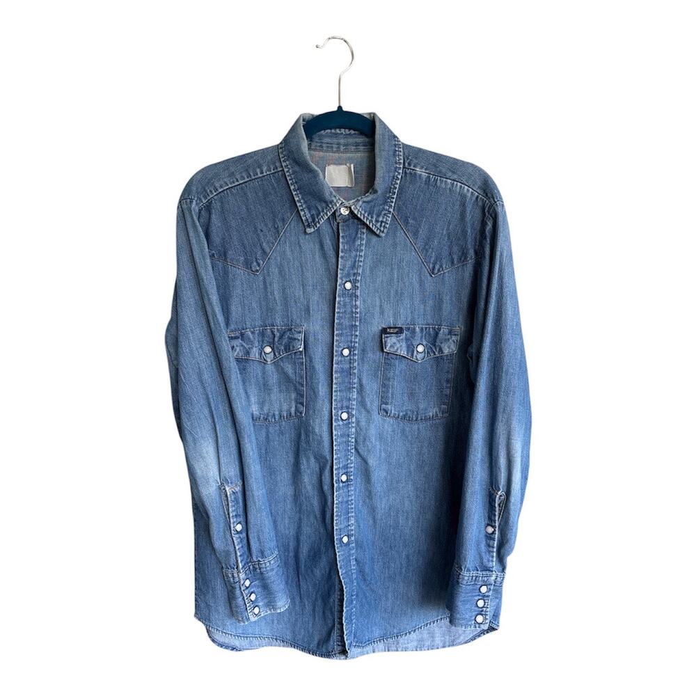 Vintage Key Industries Western Denim Snap Shirt Men's Large Cowboy Pearl Snap